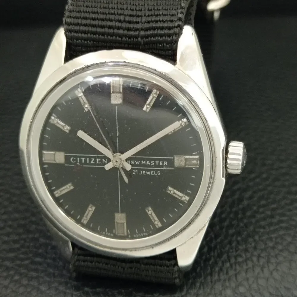 Vintage 1984 Citizen Manual Wound Mens Silver Watch & Black accents